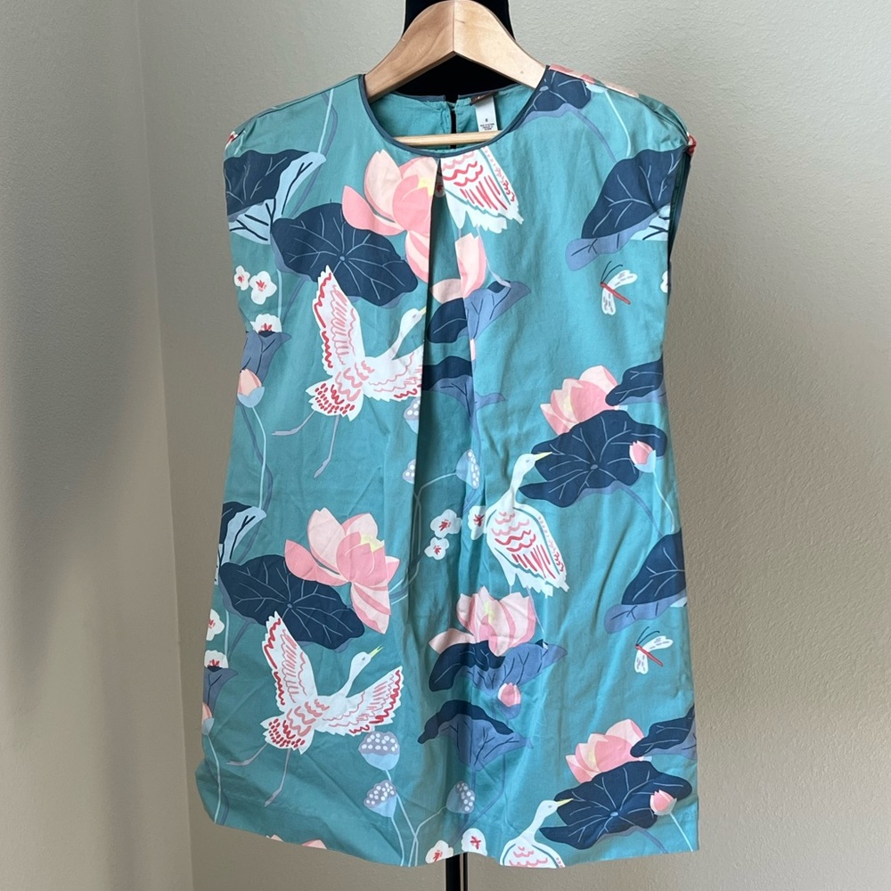 Tea Collection Teal Girls Dress with Pink Floral & Navy Accents size 8